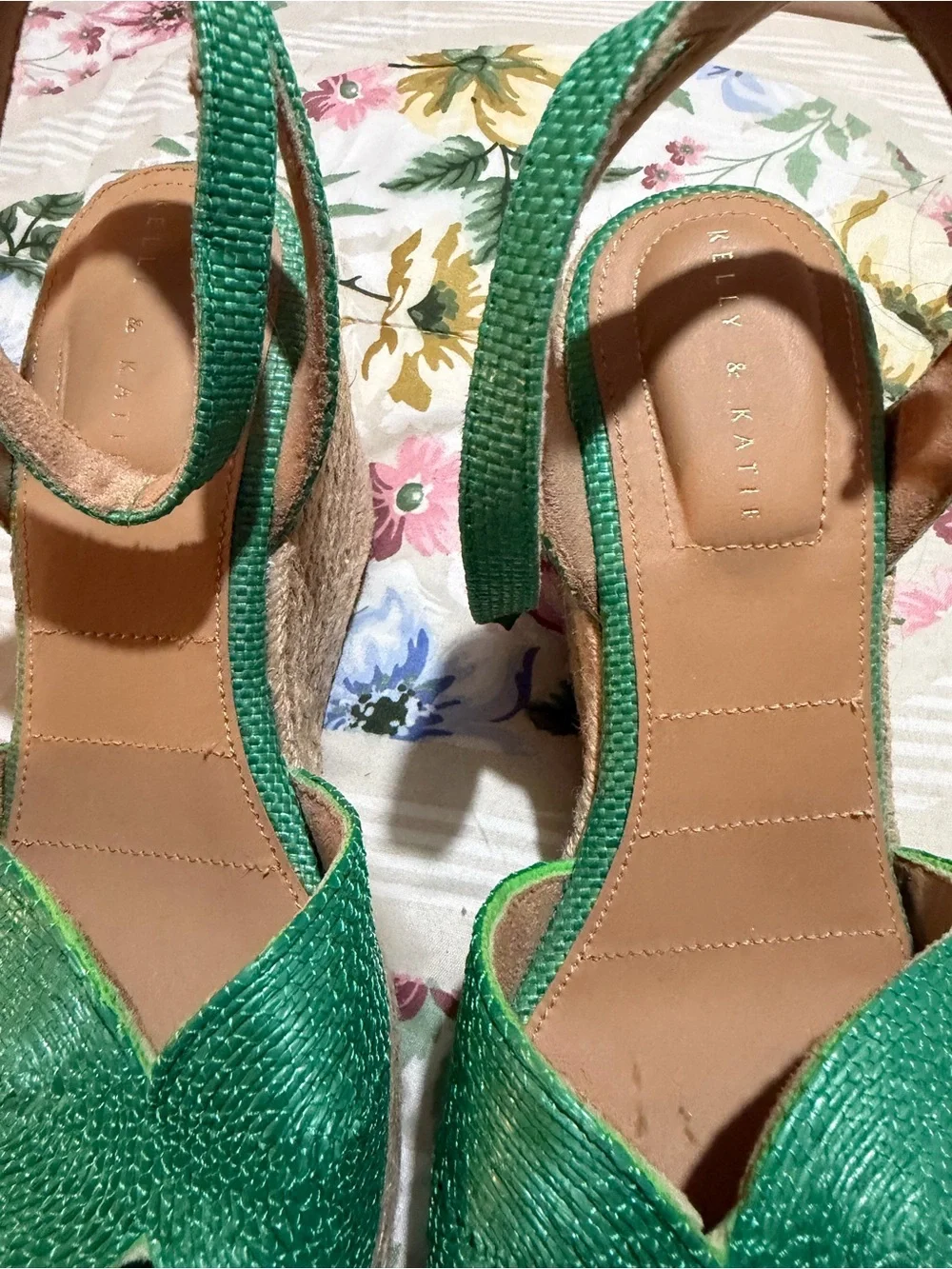 Kelly & Katie Green Espadrille Wedge Sandals with Ankle Strap